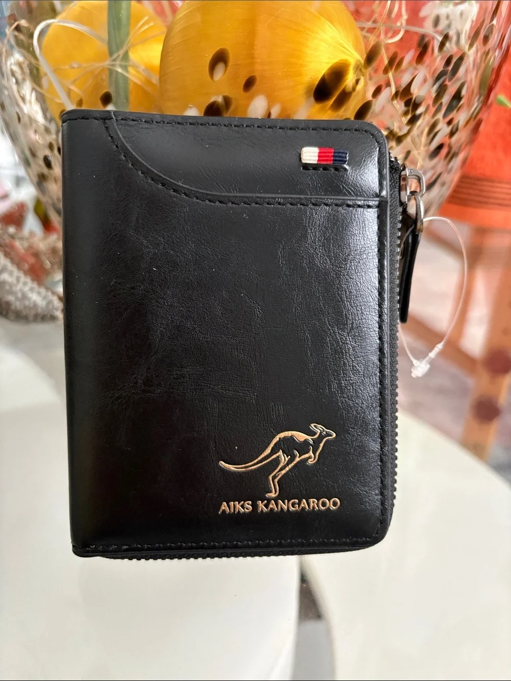 Black Leather Zip Card & Key Holder